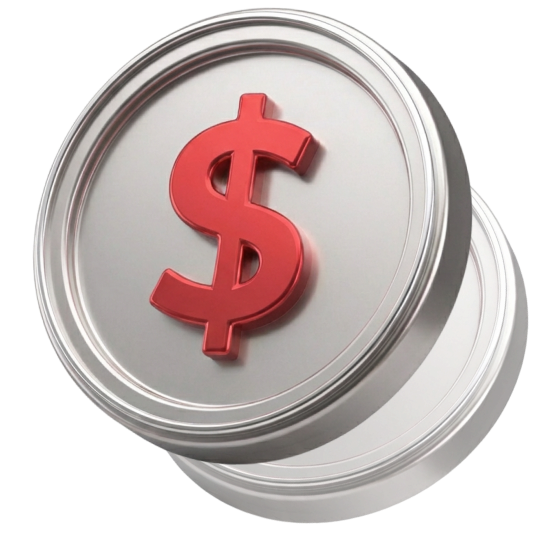 Shiny silver 3D dollar sign on black background.