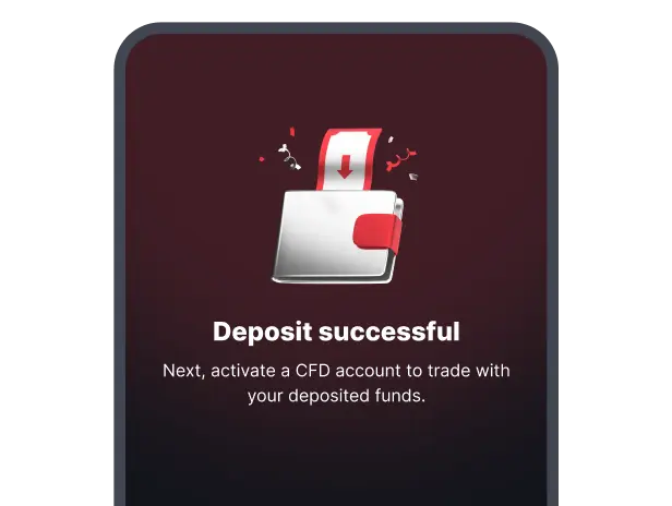 Deriv app screen showing a successful deposit confirmation message