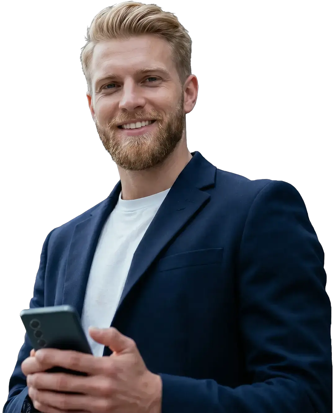 Happy Deriv affiliate partner using mobile app to track earnings and grow revenue from online partnership programme