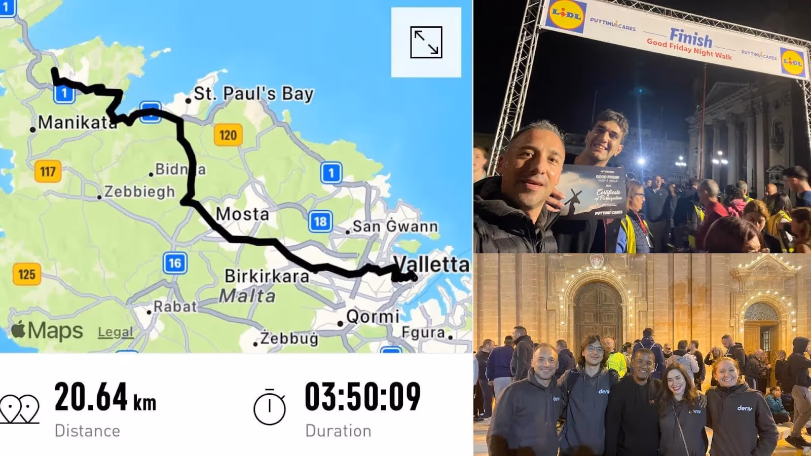 Screenshot of a map displaying Deriv Malta employees' total distance in a charity run for Rwanda CSR