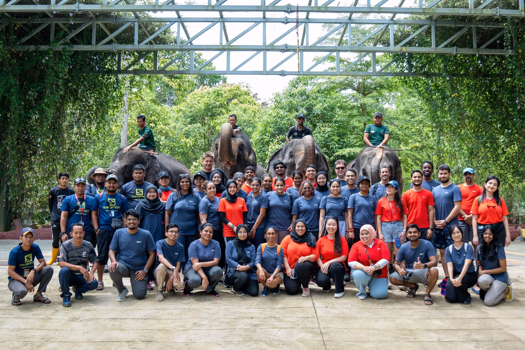 موظفو Deriv في مركز الحفاظ على الفيلة