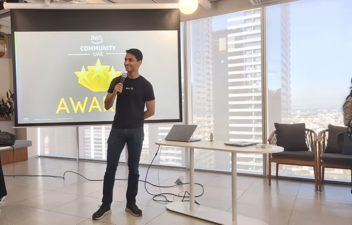 Speaker at the AWS Re-Invent AI event, hosted by Deriv, presenting on AI innovation and community empowerment.
