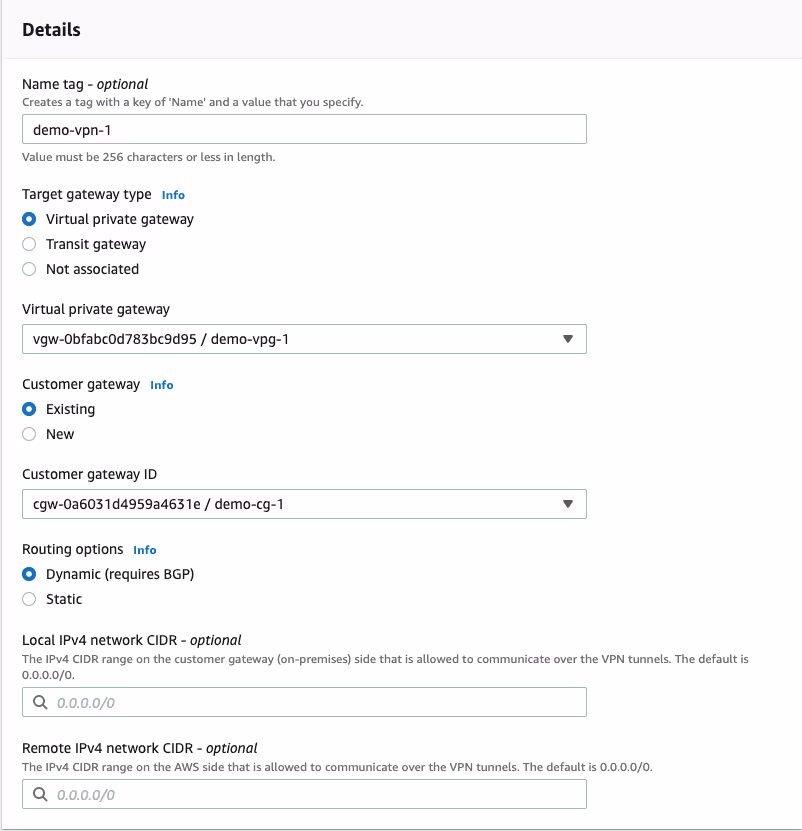 Screenshot for VPN connection setup