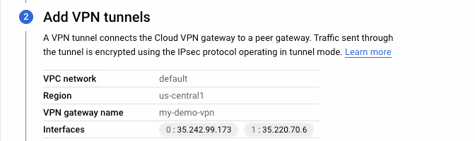 Screenshot of VPN tunnel interface