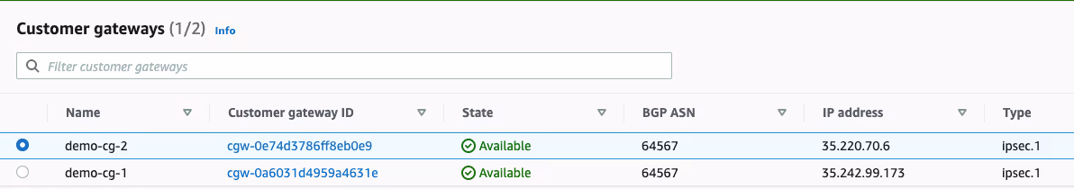 Screenshot showing how to create customer gateway for AWS