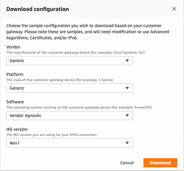 Screen with VPN connection setup details
