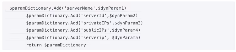 Code with param dictionary