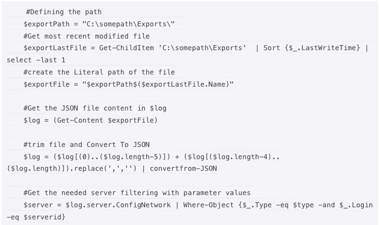 Code defining the export path