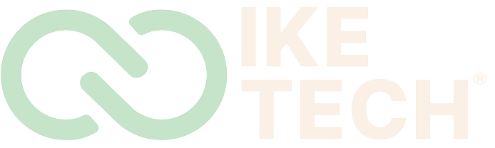 IKE TECH logo featuring an abstract green infinity loop symbol to the left of the text.