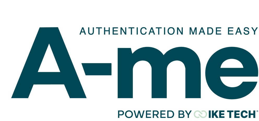 A-me authentication made easy logo powered by IKE Tech.