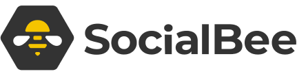 SocialBee-Logo mit stilisierter Bienenillustration neben dem Wort SocialBee in schwarzer Schrift.