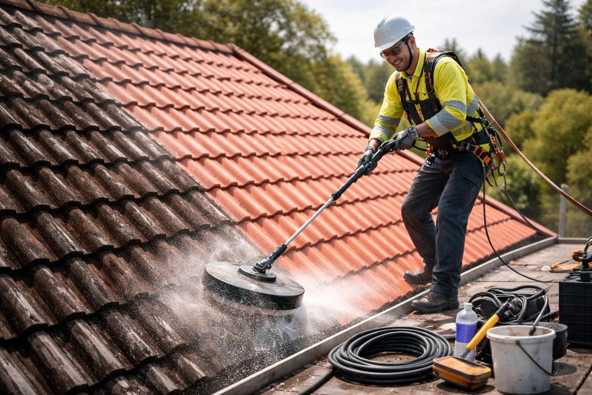Ammattilaisen tiilikaton pesu