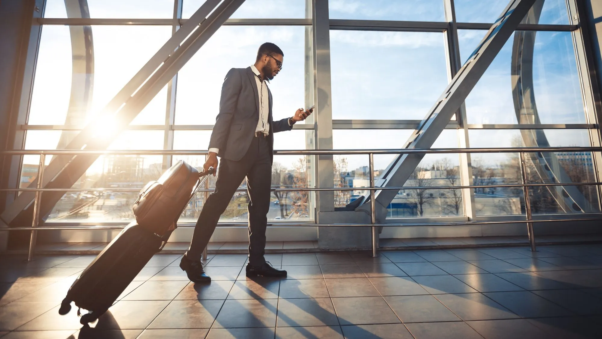 Man with suitcase at the airport