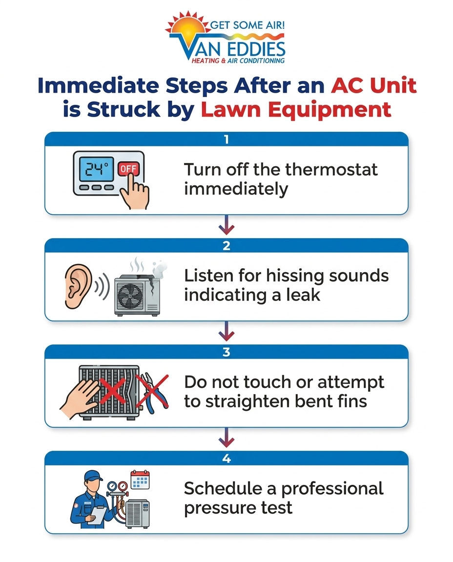 Immediate Steps After an AC Unit is Struck by Lawn Equipment