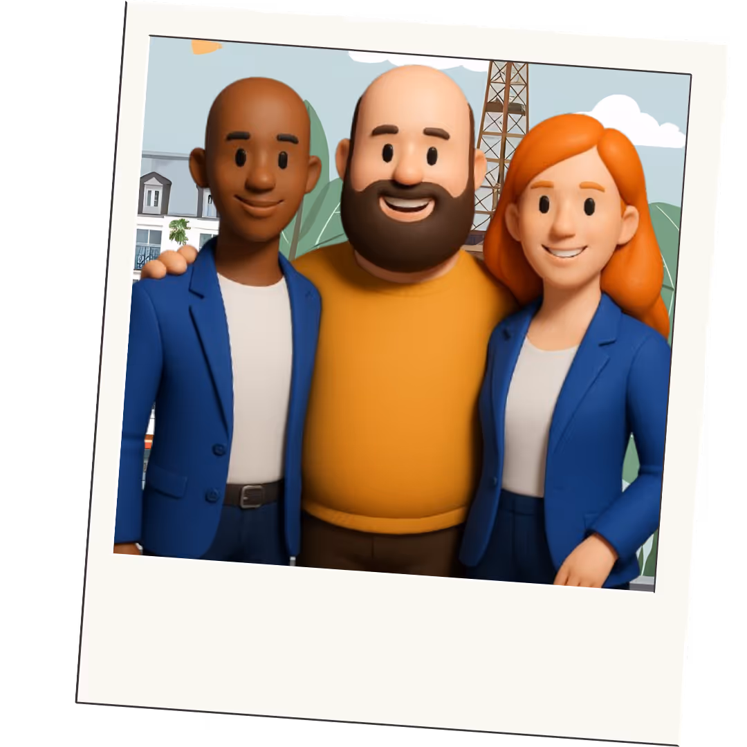 une photo d'un homme noir, d'une femme rousse et d'un barbu