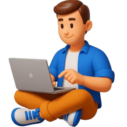 Un personnage utilisant son ordinateur portable