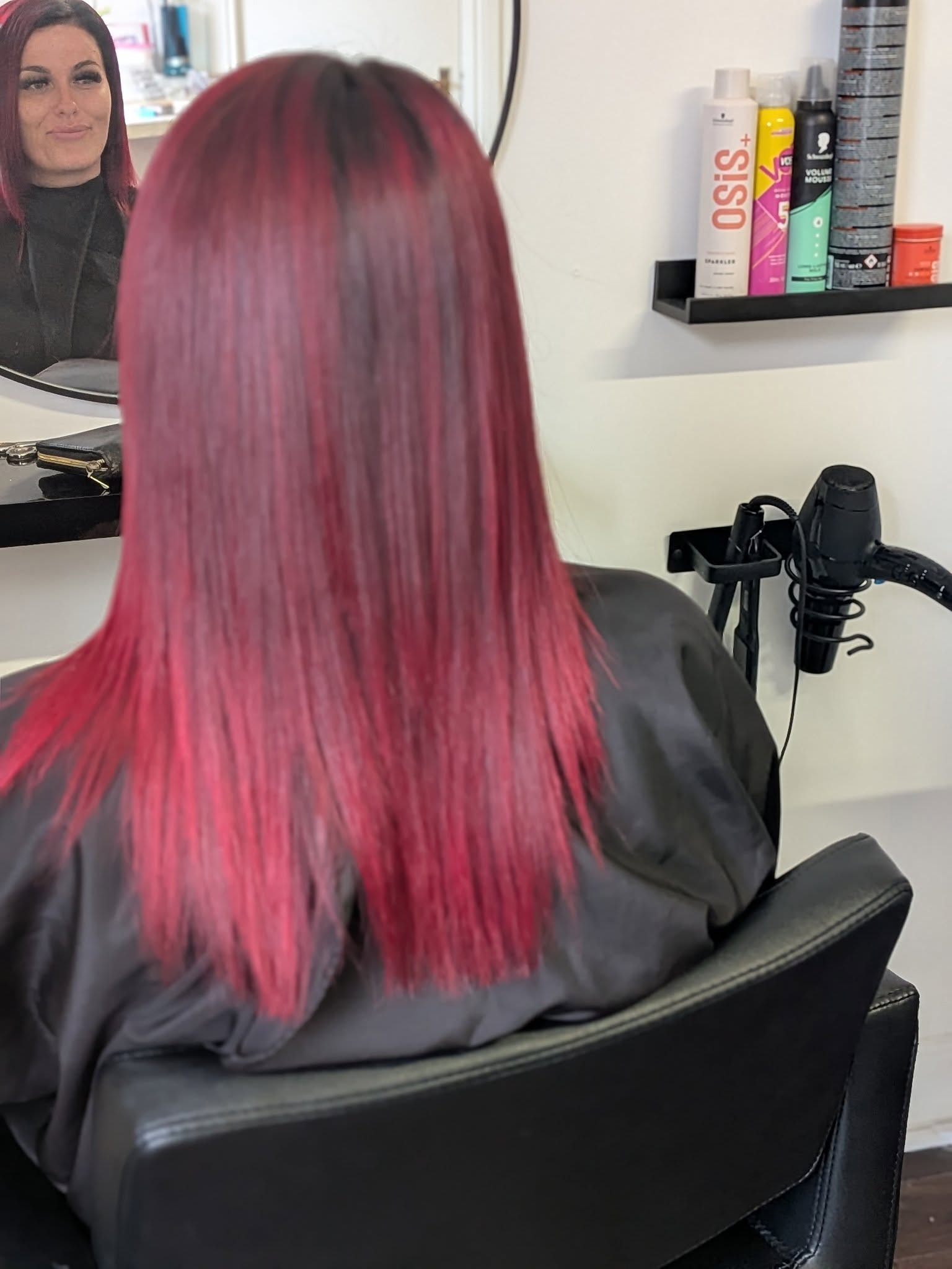 Full head hair colouring in Belfast with vibrant red shade at Hair by Jade salon