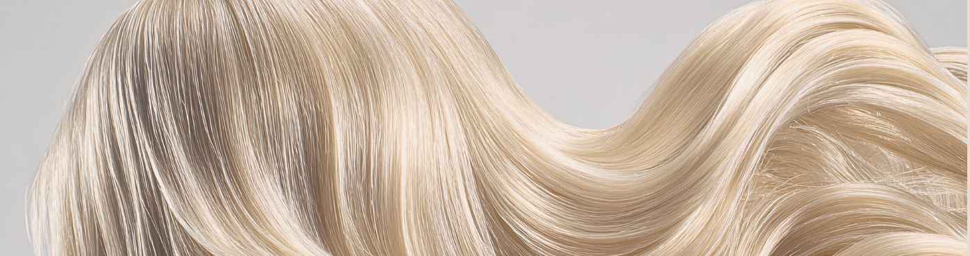 Smooth, flowing platinum blonde hair strands with a glossy shine.