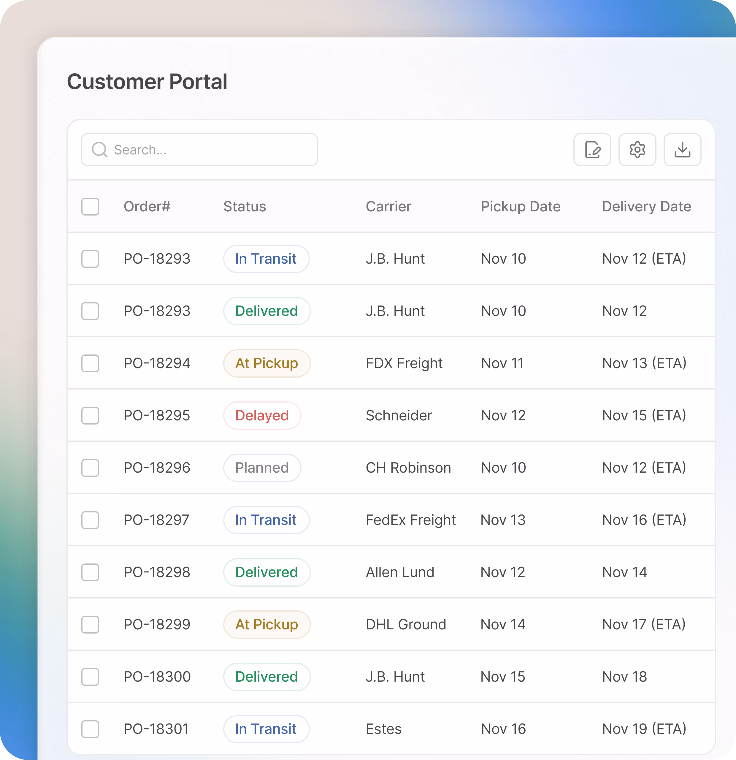 Email notification confirming shipment of order SO-18293 with tracking link and Monday delivery and pickup details.