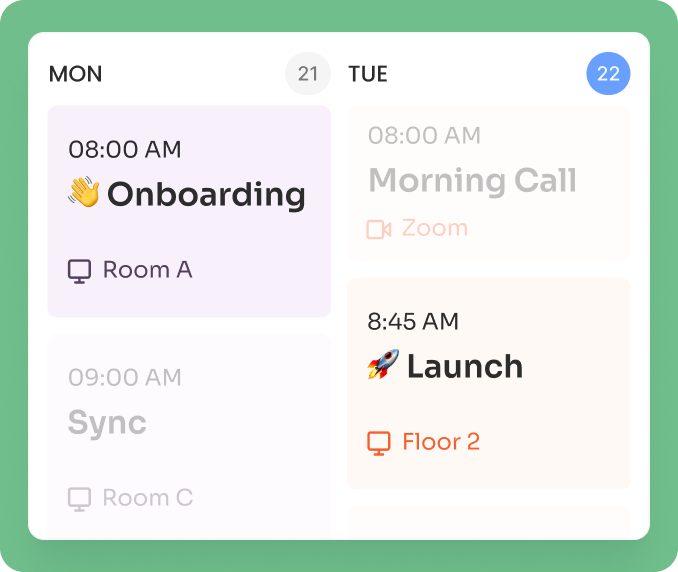 Calendar showing short onboarding time