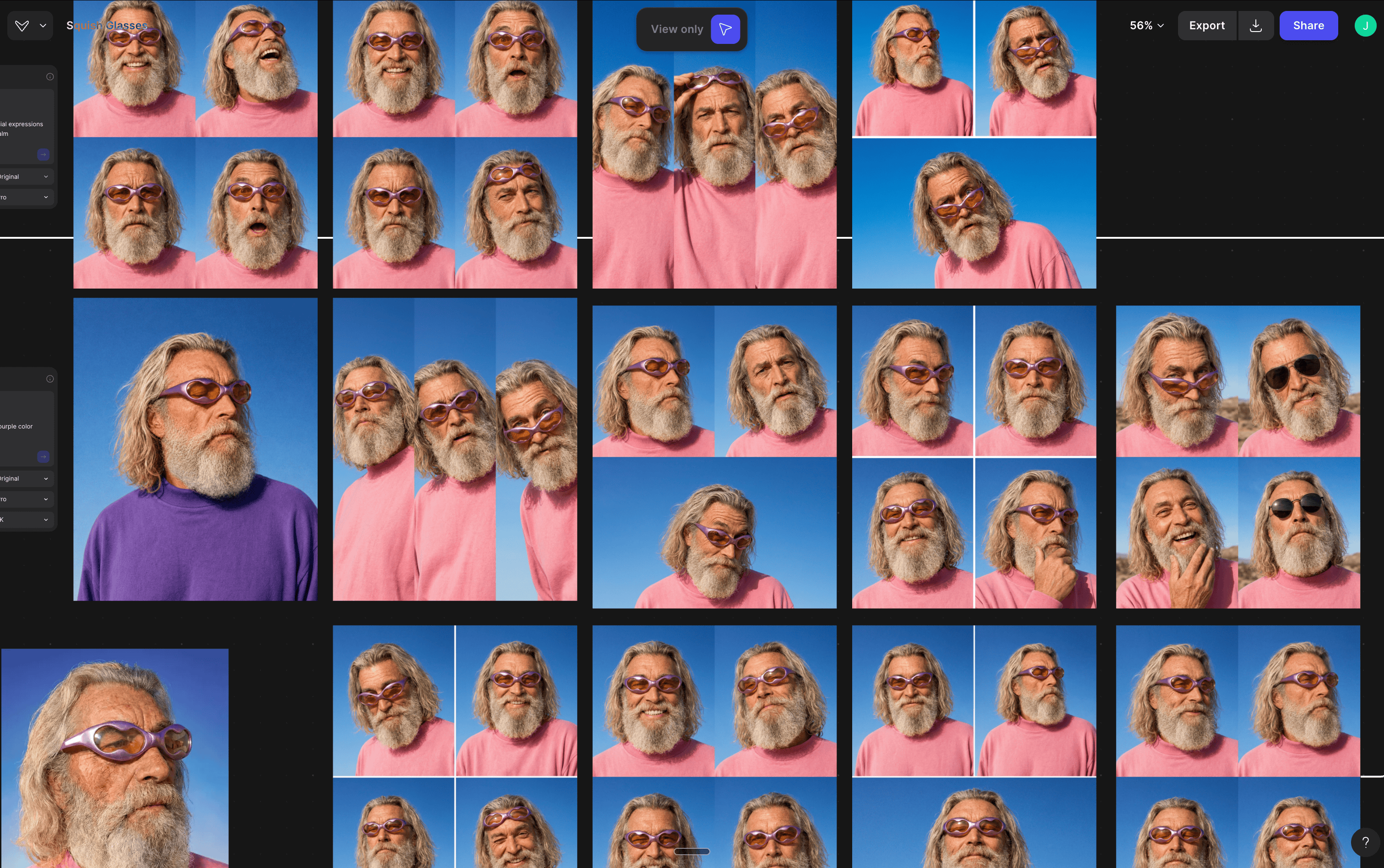 variations of an older male model with a beard with different facial expressions
