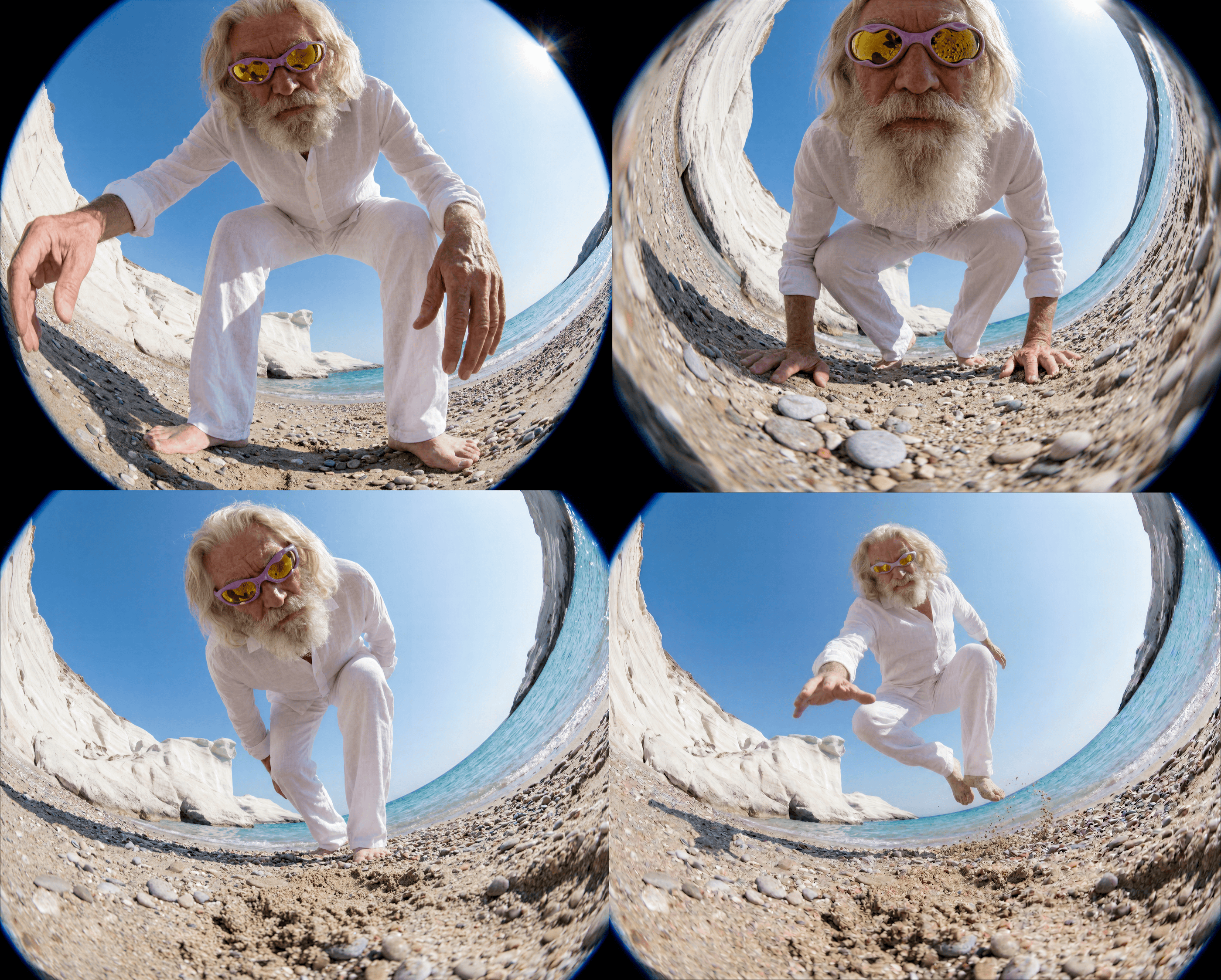 fish eye camera photos of older male model wearing sunglasses