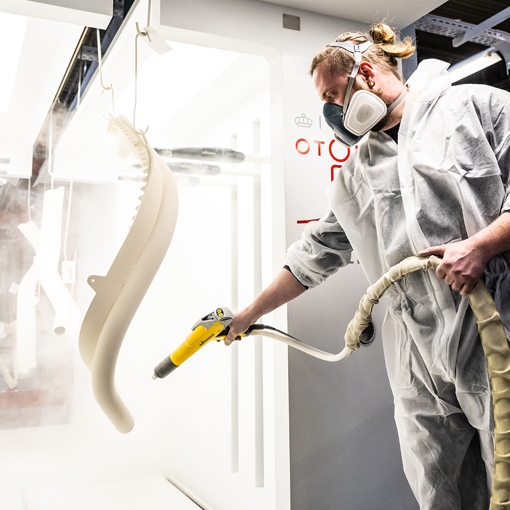 A stairlift is being painted