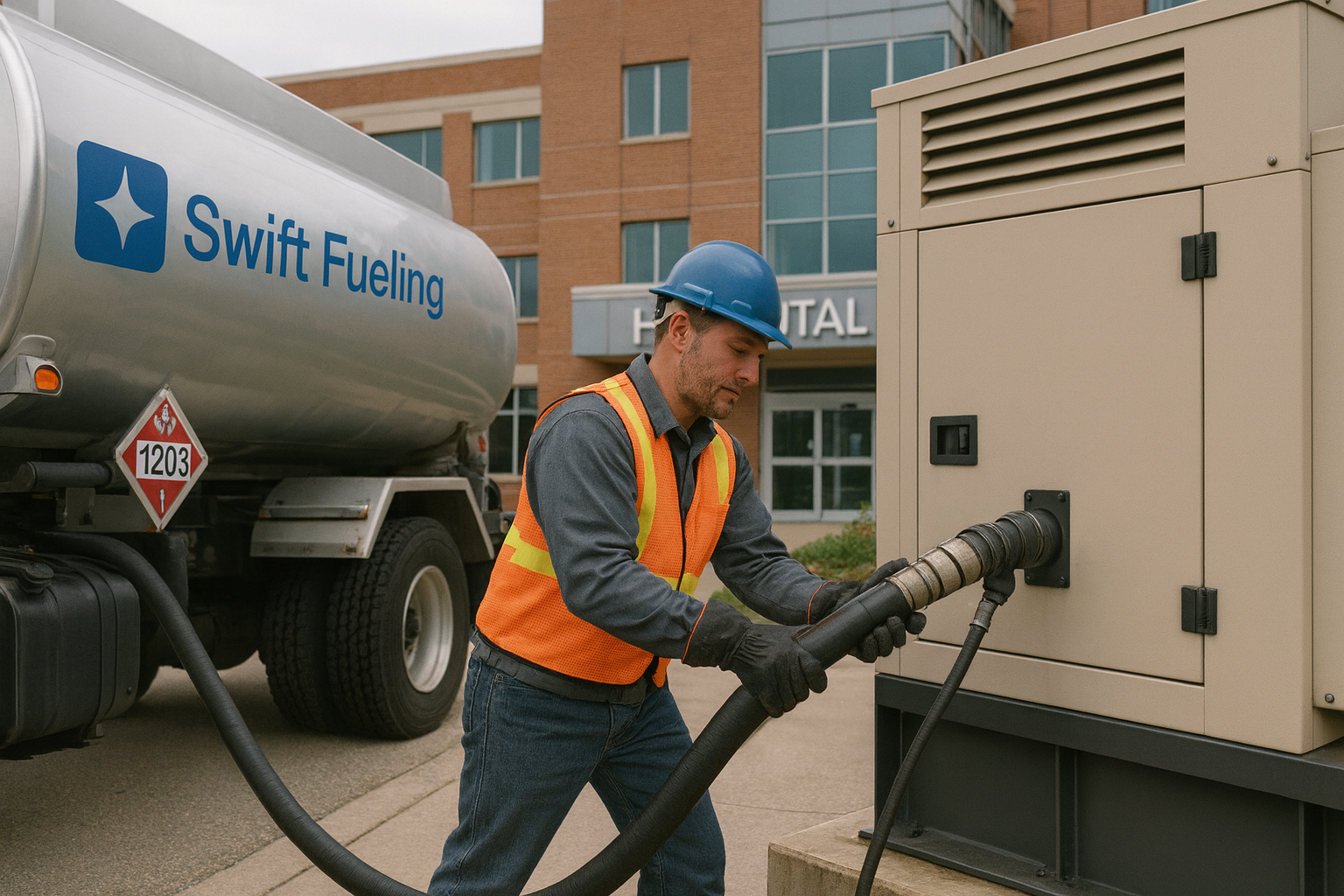 image of a fuel delivery driver delivering to a generator
