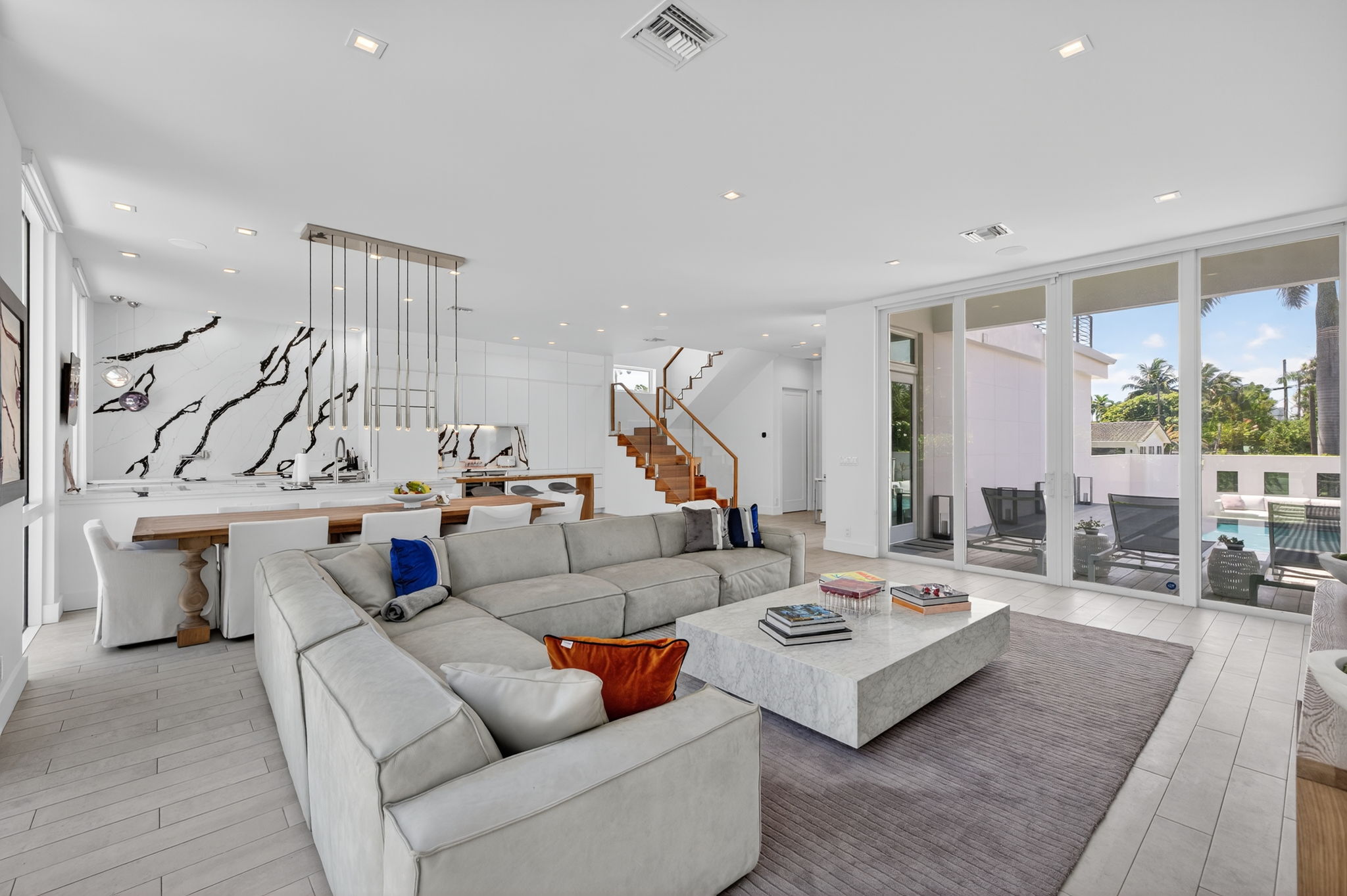 Bright, architect-designed living room in a South Florida villa