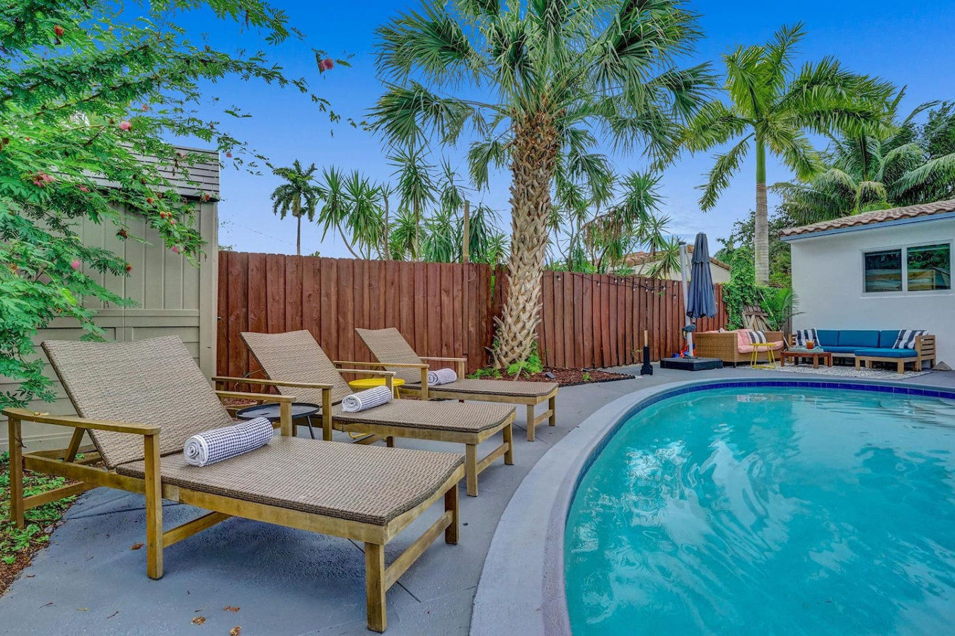 Villa Roosevelt heated saltwater pool and backyard