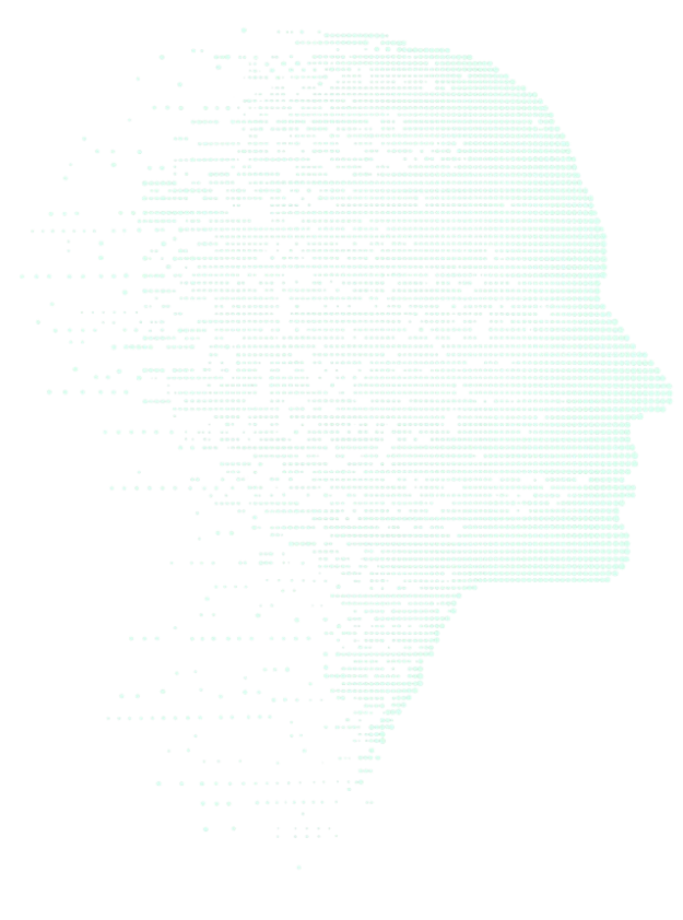 Profil humain stylisé en silhouette formée par des hexagones verts disséminés, s'effaçant progressivement vers la gauche.