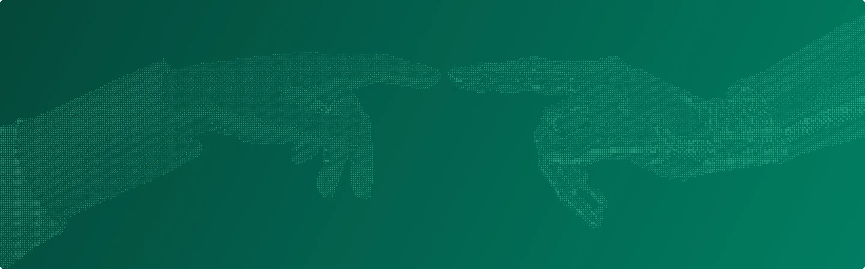Deux mains numériques pointant l’une vers l’autre sur un fond vert, représentant la connexion technologique.