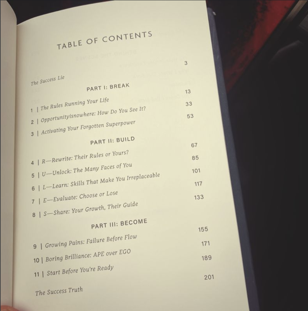 The Rules: Optional table of contents showing its Break, Build, Become structure