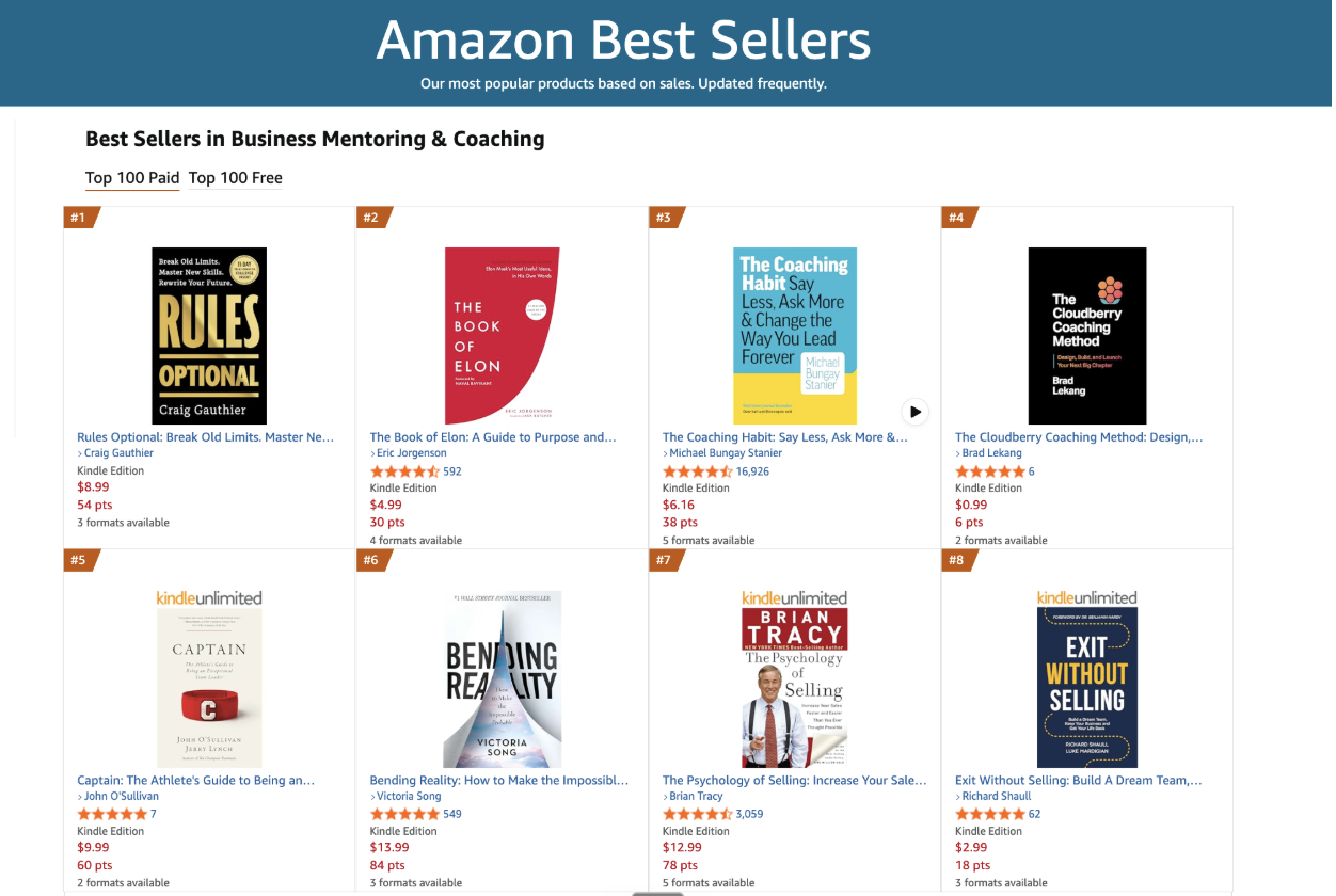 Amazon Best Sellers showing Rules: Optional at number one in Business Mentoring & Coaching