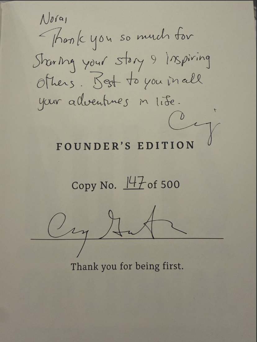A handwritten Founder’s Edition inscription from Craig Gauthier, copy 147 of 500