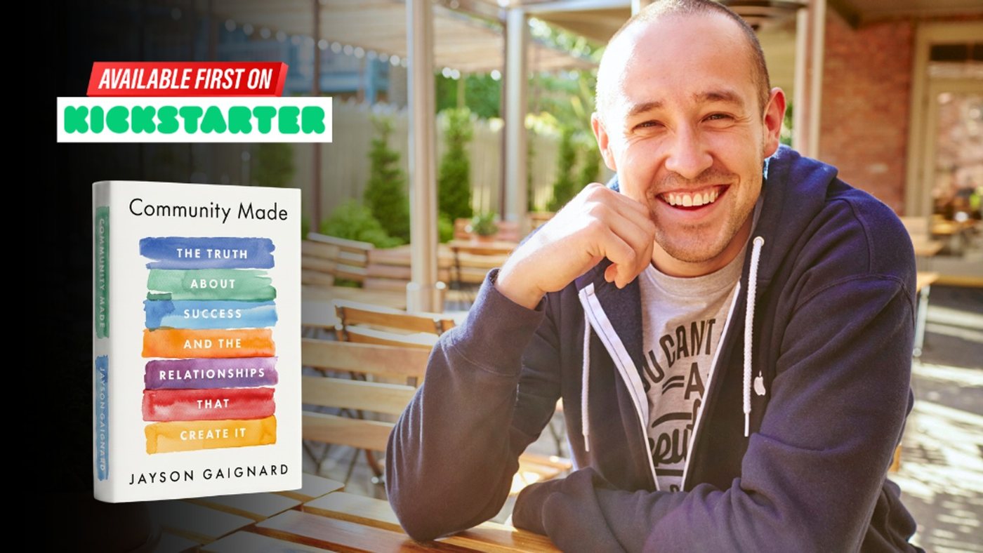 Jayson Gaignard holding Community Made on his Kickstarter campaign page