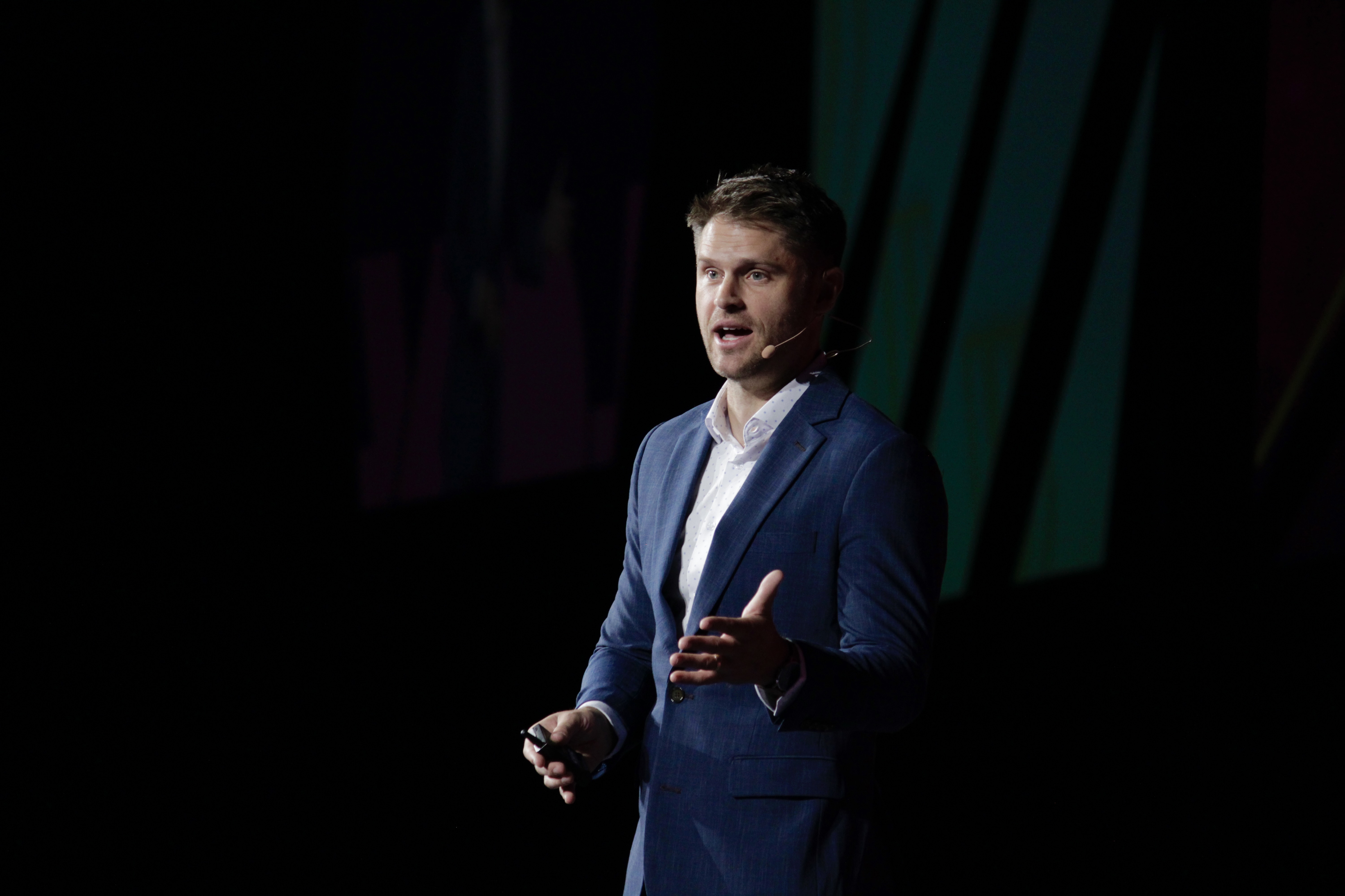 Charlie Hoehn speaking on stage