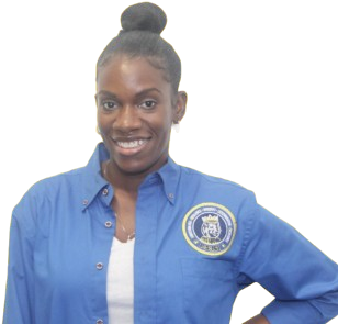 Ms. Isaac smiling in school staff uniform shirt