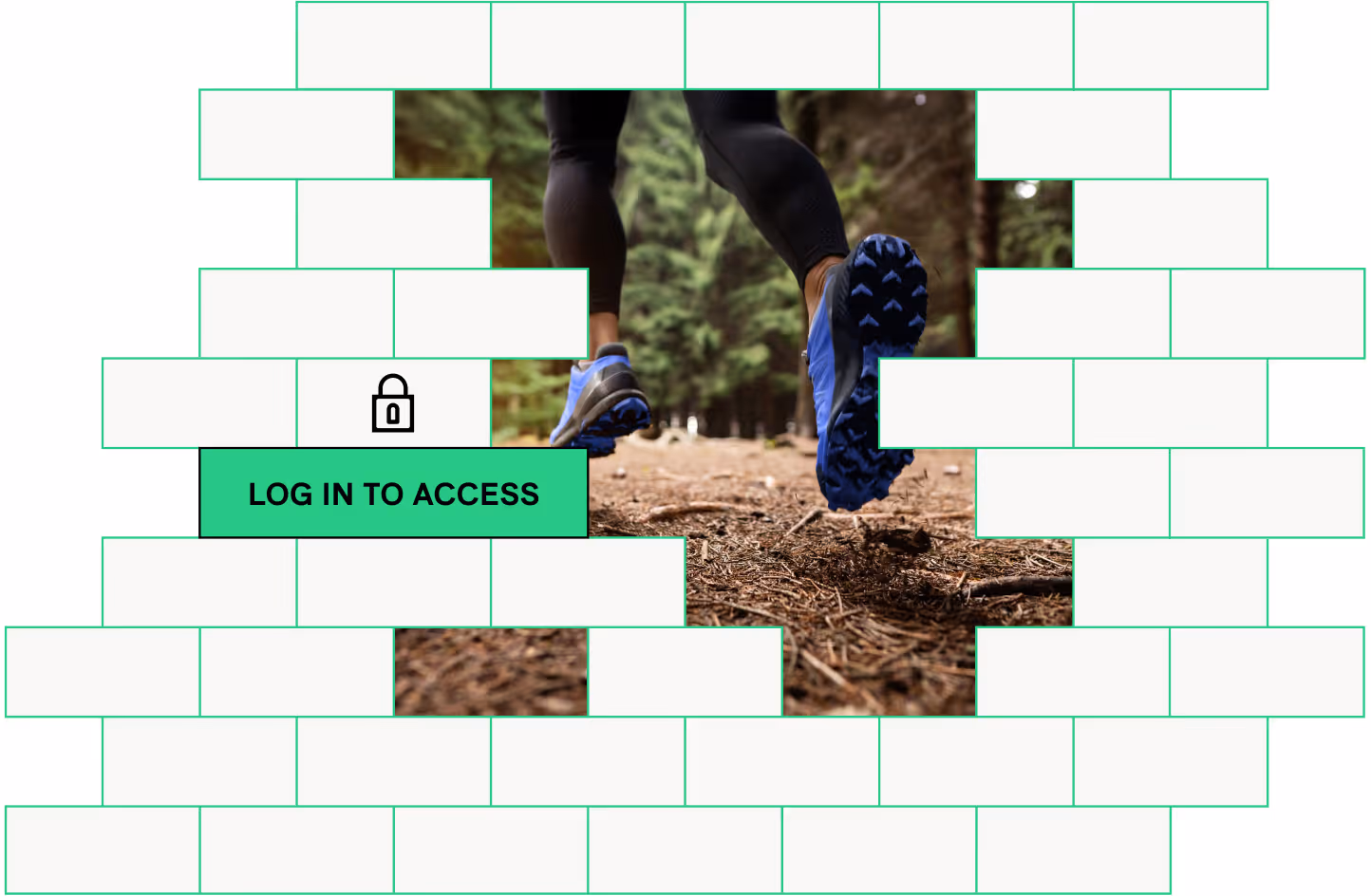 Runner's legs in athletic wear and blue shoes on a dirt trail in a wooded area.
