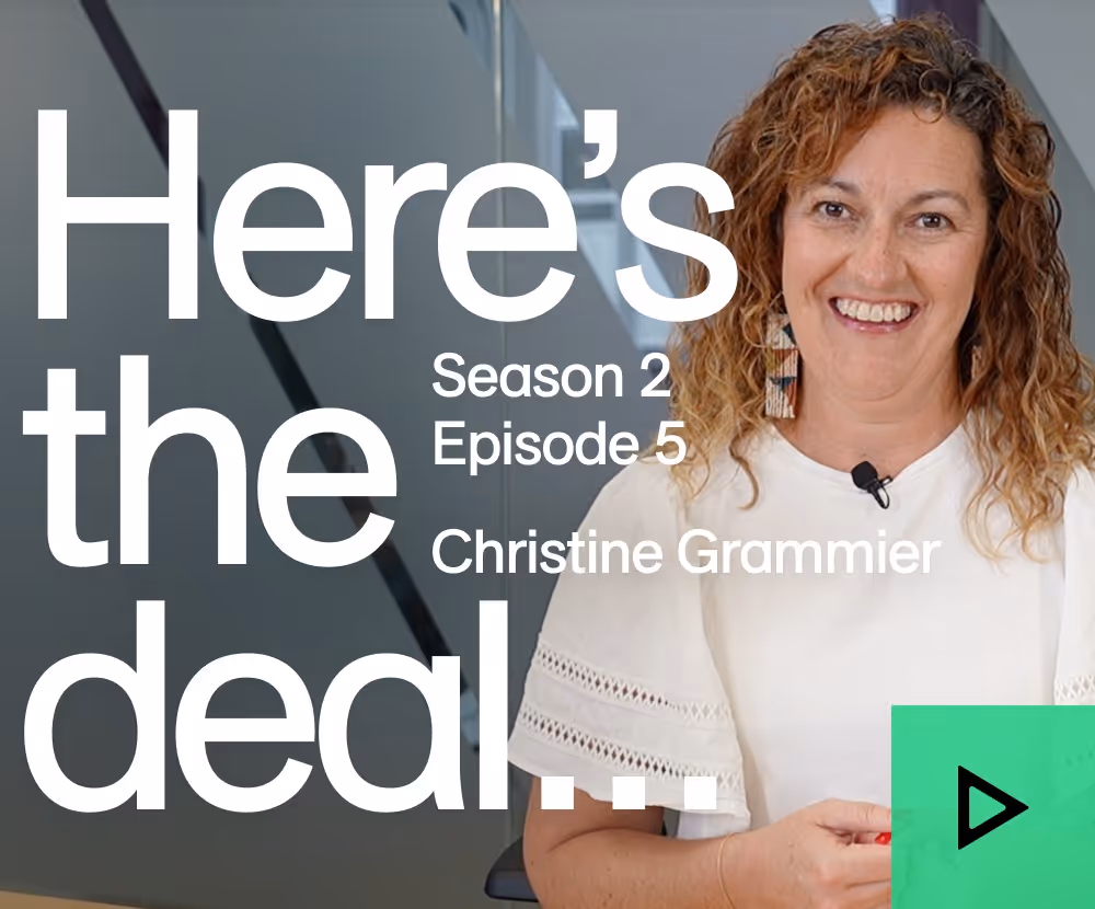 Woman in white blouse smiling next to video title "Here's the deal" Season 2 Episode 5.