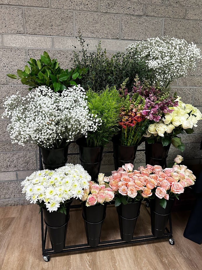 Rack of flowers at a grief support event hosted by Light of Grief in Orange County California