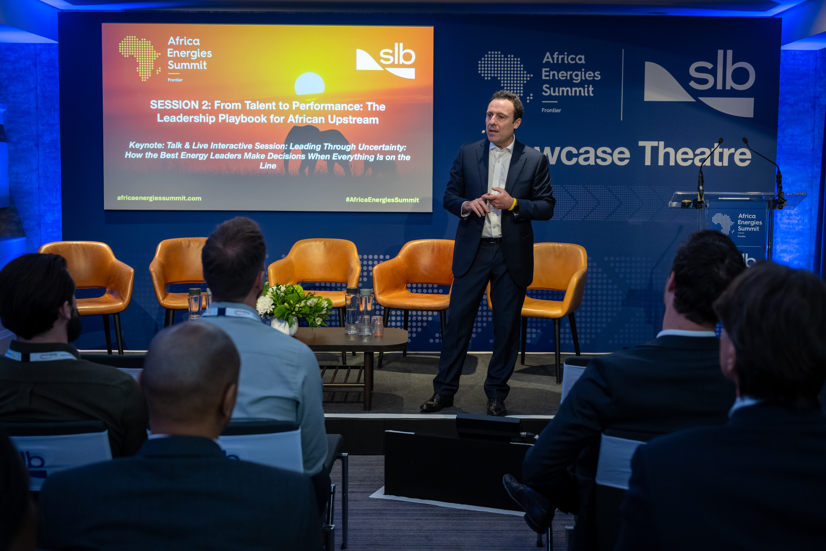 Andrea Petrone delivering the keynote Leading Through Uncertainty at the Africa Energies Summit, London