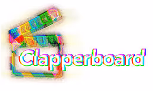 Colorfully distorted image of a movie clapperboard with the word 'Clapperboard' beside it.