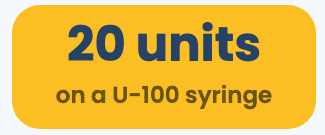 Prescribed dose divided by vial concentration, multiplied by 100, gives U-100 syringe units. Example: 0.5 mg at 2.5 mg/mL equals 20 units. Detail 5.
