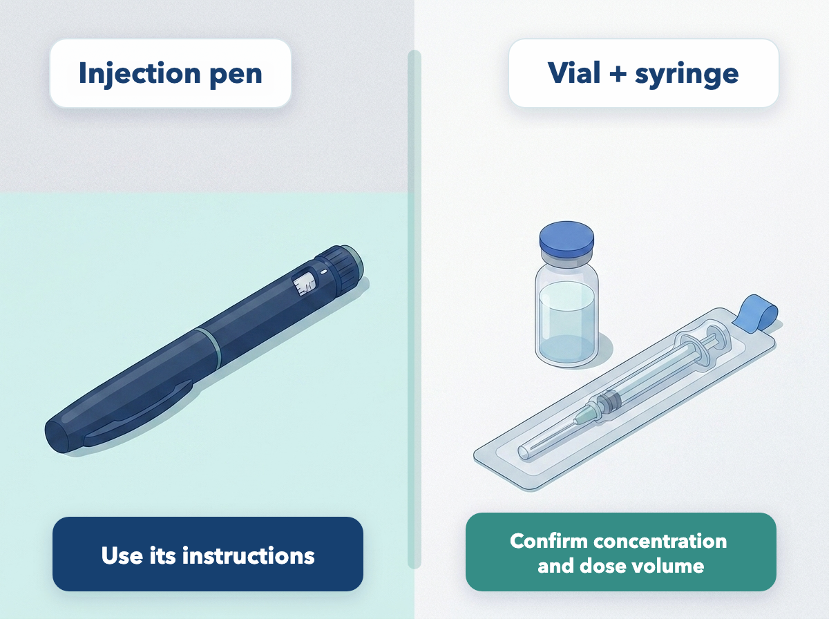 Illustration comparing pen and vial preparation checks.