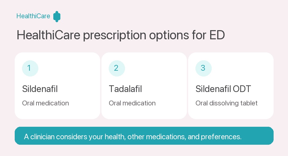 HealthiCare ED prescription options: Sildenafil, Tadalafil, and Sildenafil ODT