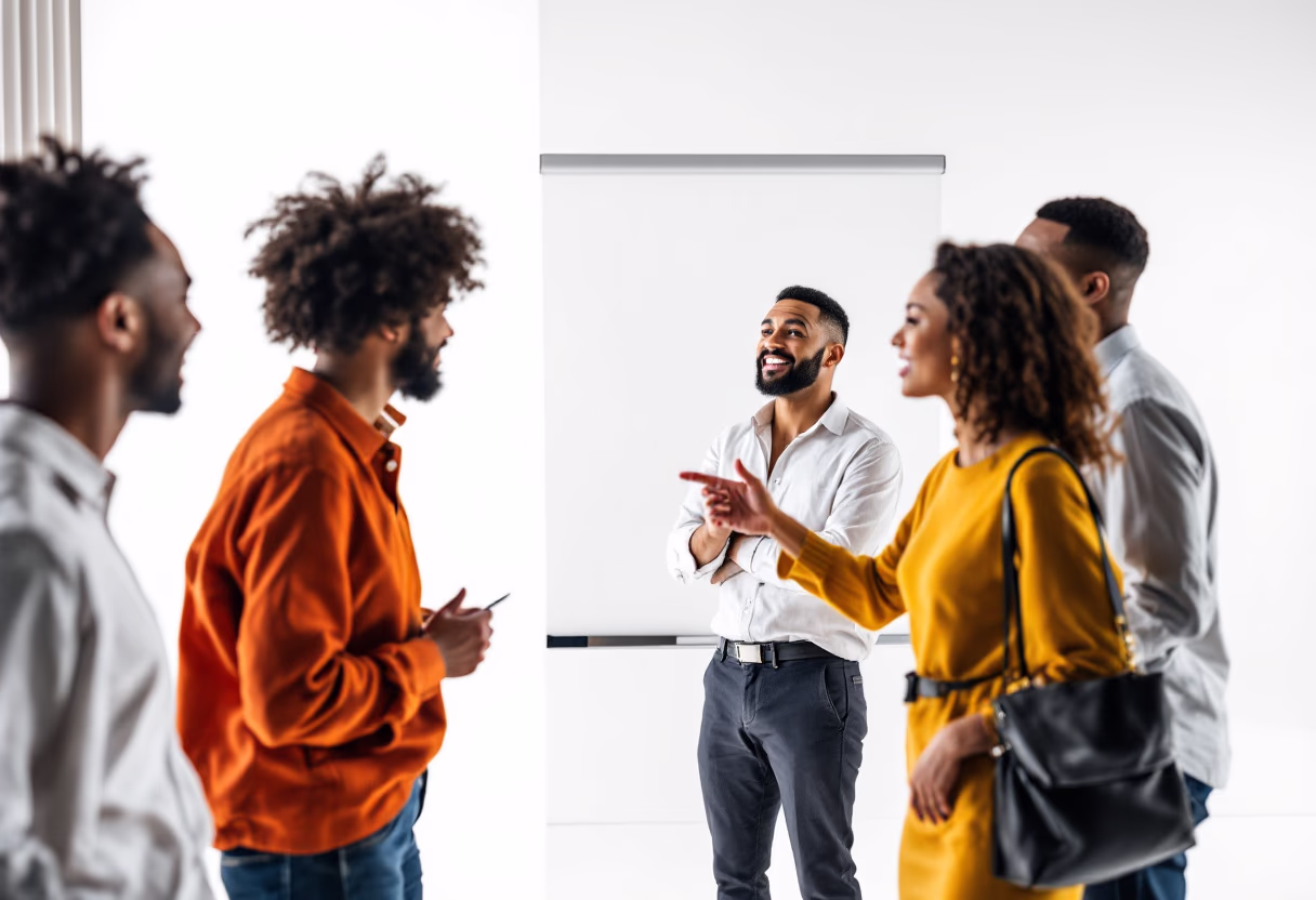 image of a diverse team in a meeting (for a edtech)
