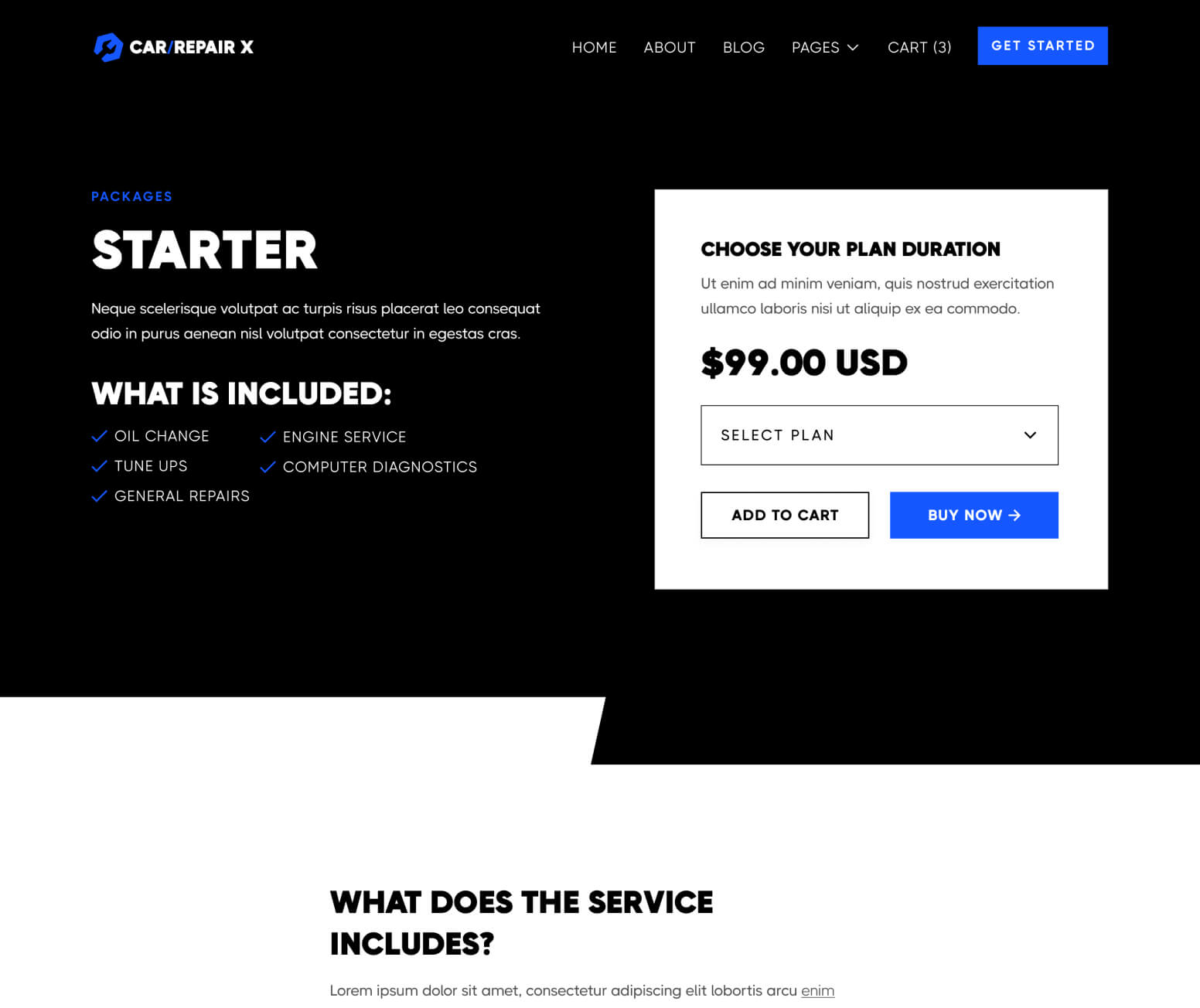 CarRepair X - Packages Single Page - Automotive Webflow Template
