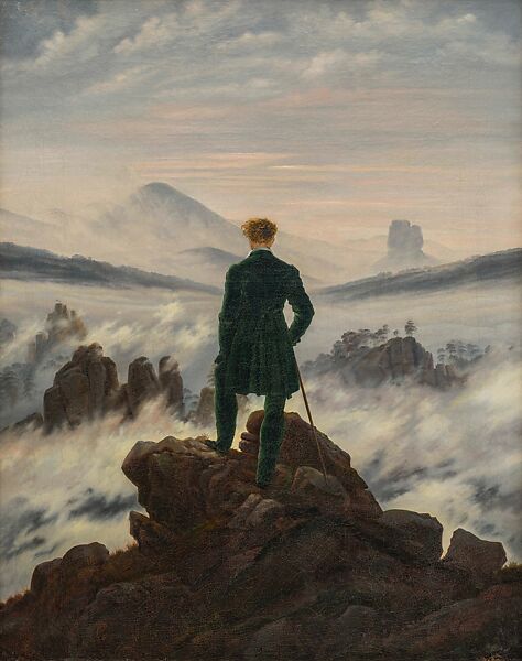 painting of a man looking out at the view