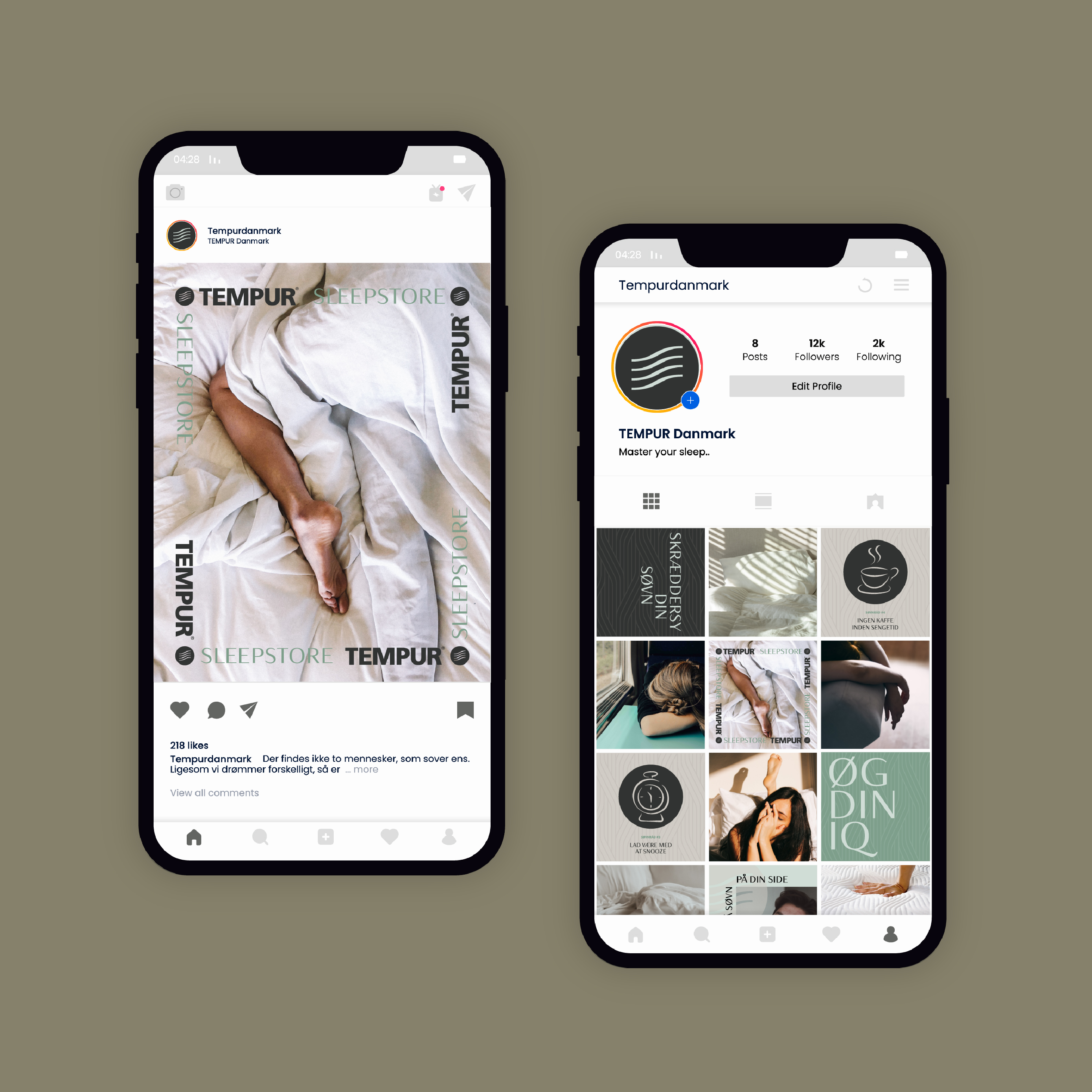 tempur social content on two phones
